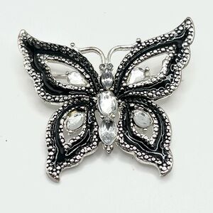 Elegant Vintage Black and Silver Butterfly Brooch
